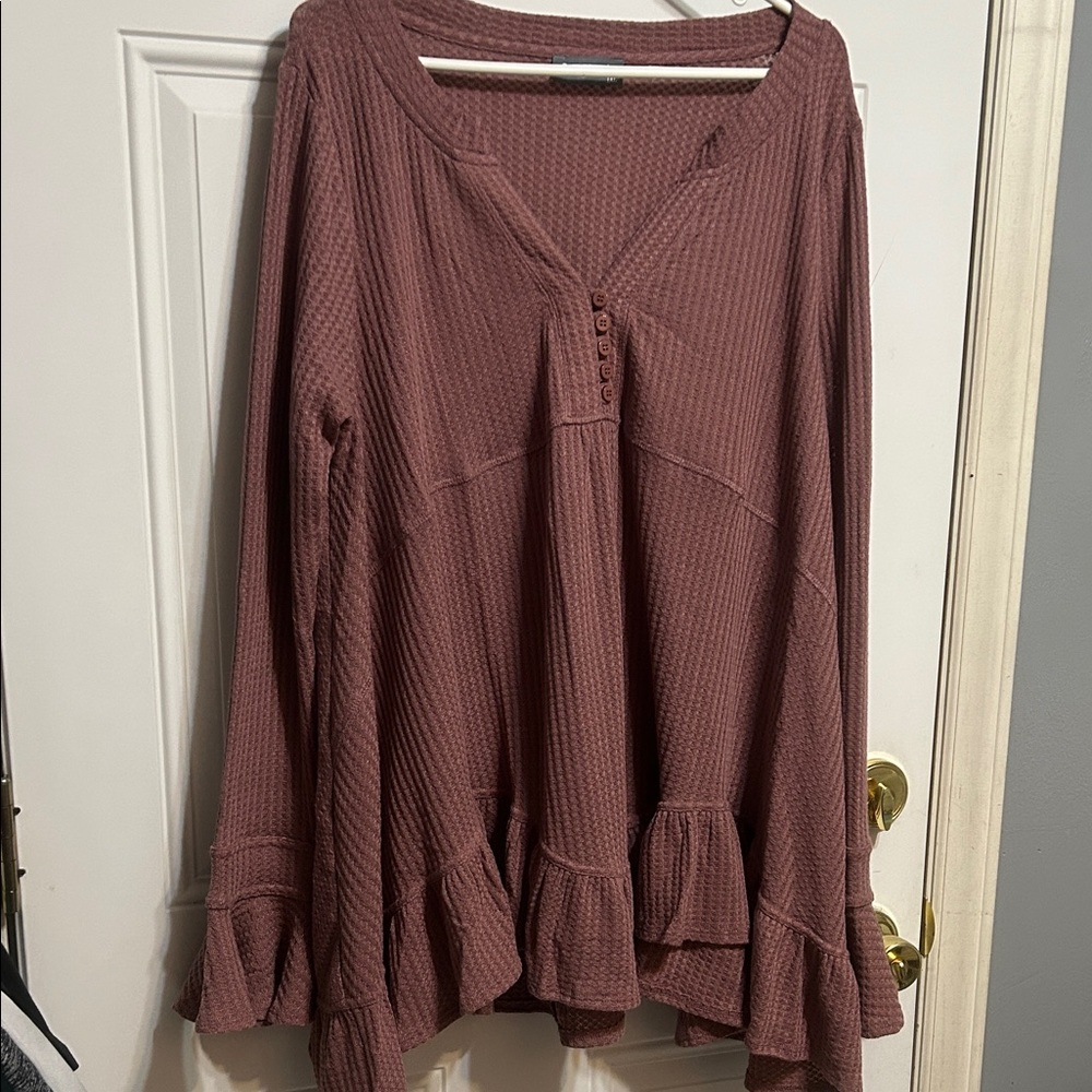Chic Dusty Rose Baby Doll Ruffle Blouse NWOT